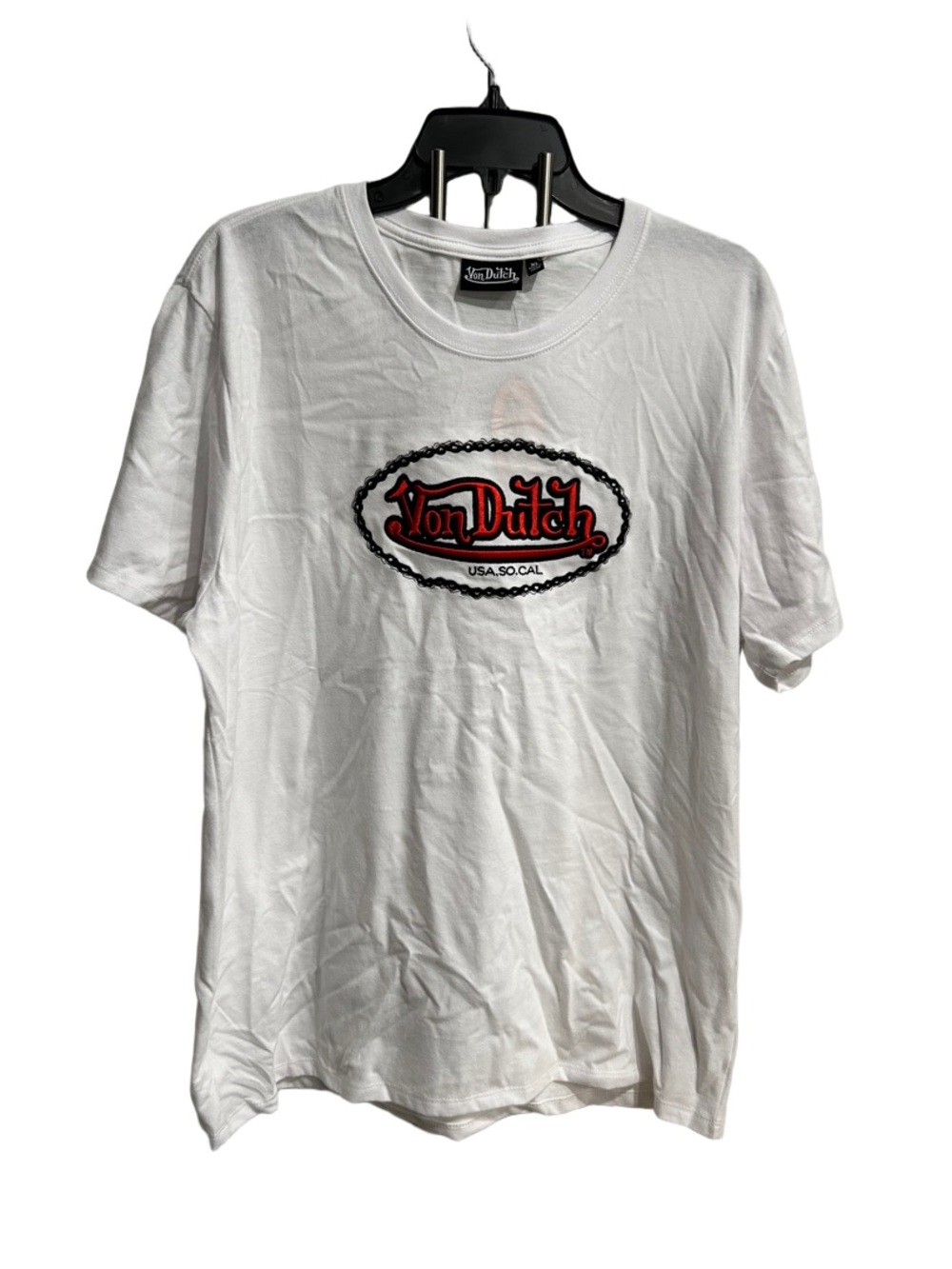 Von Dutch White Short-Sleeve Tee with Red Logo